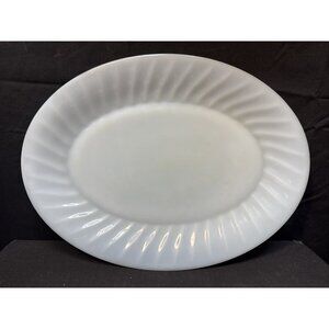 Vintage Fire King Oven Glass Blue Azurite Swirl Oval Platter Serving Plate 12"